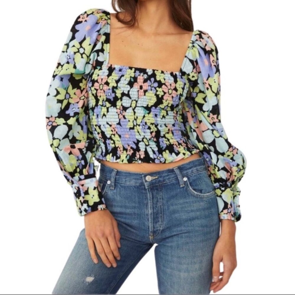 Free People Ariana Floral Puff-Sleeve Top